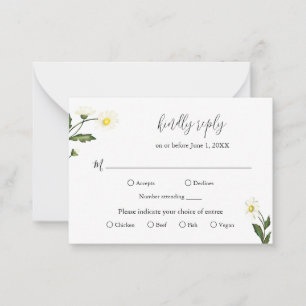 Vit Daisy Blommigt Rustic Bröllop Mini OSA kort