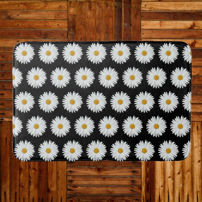 Vit Daisy Blommönster på svart Badrumsmatta (In Situ)