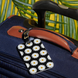 Vit Daisy Blommönster på svart Bagagebricka