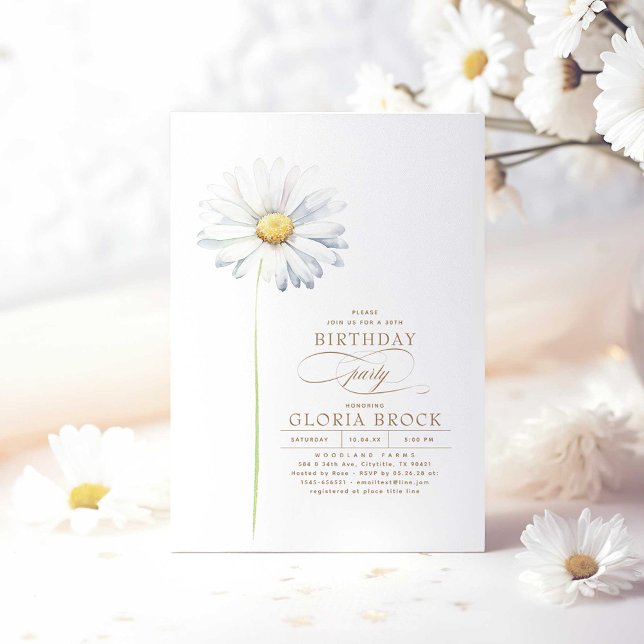 Vit Daisy Blommor av vilda blommor som har fötts Inbjudningar (Daisies Wildflowers Birthday Invitations)