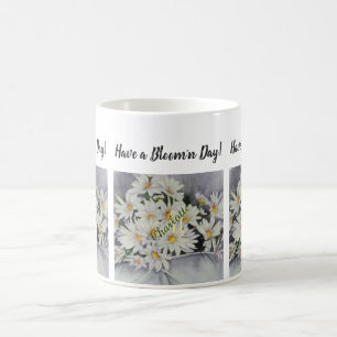 Vit Daisy Bouquet Watercolor Flowers Kaffemugg