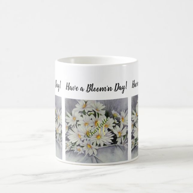 Vit Daisy Bouquet Watercolor Flowers Kaffemugg (Center)