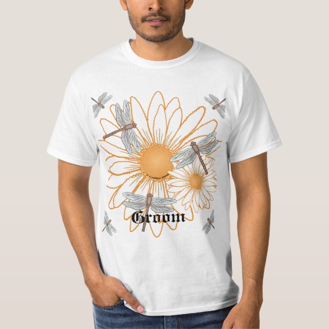 Vit Daisy bridegroom personligt bröllp t-shirt (Framsida)