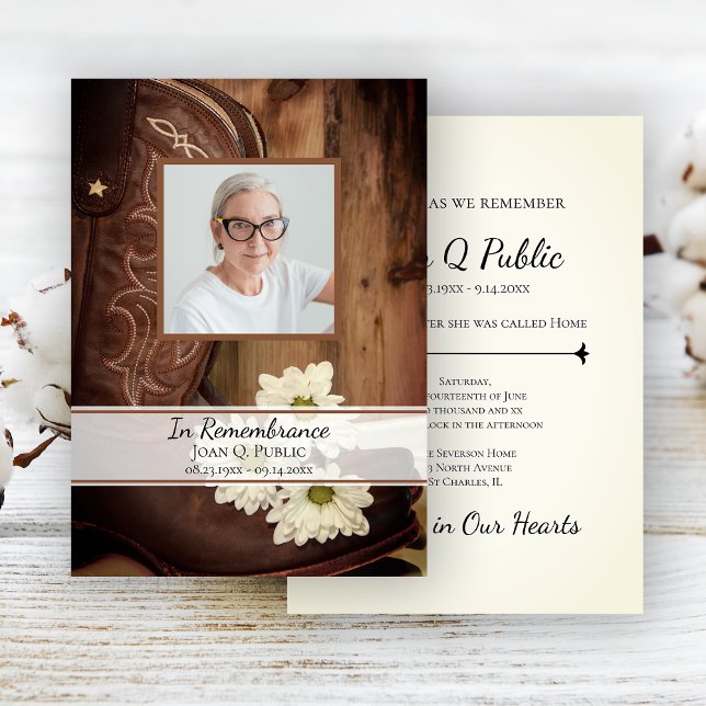 Vit Daisy Cowboy Boots Westerna dödsdag Inbjudningar (Skapare uppladdad)