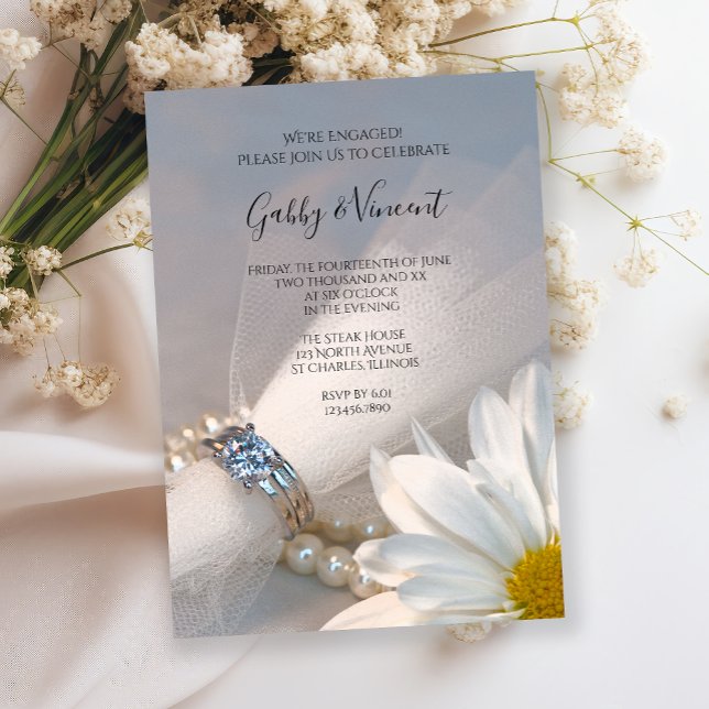 Vit Daisy Elegance Förlovningsfest Inbjudningar (Skapare uppladdad)