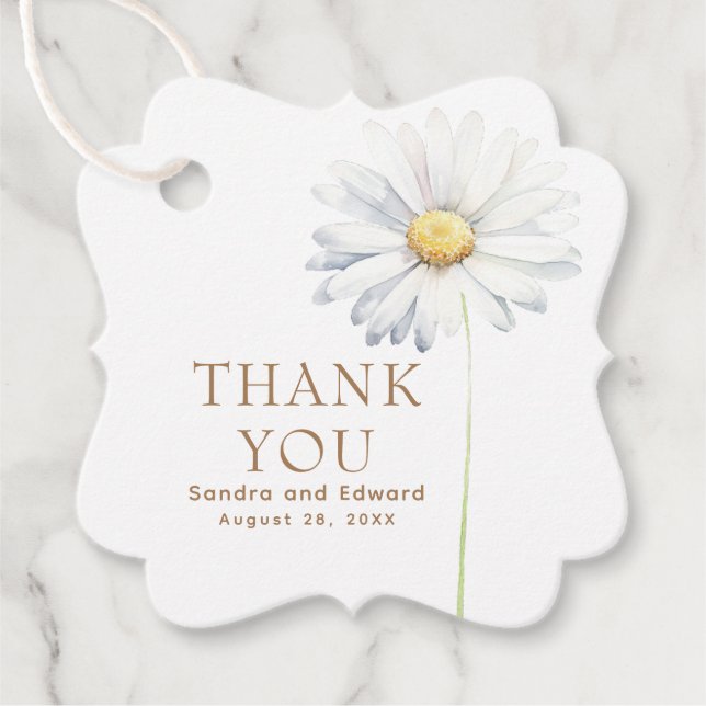 Vit Daisy Flower Boho Elegant Tack Gåvor Etiketter (Framsida)