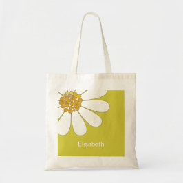 Vit Daisy Flower Personalize Namn Birthday Tote Tygkasse