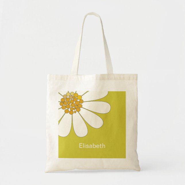 Vit Daisy Flower Personalize Namn Birthday Tote Tygkasse (Framsidan)