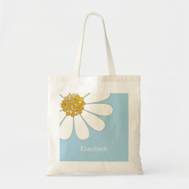 Vit Daisy Flower Personalize Namn Birthday Tote Tygkasse