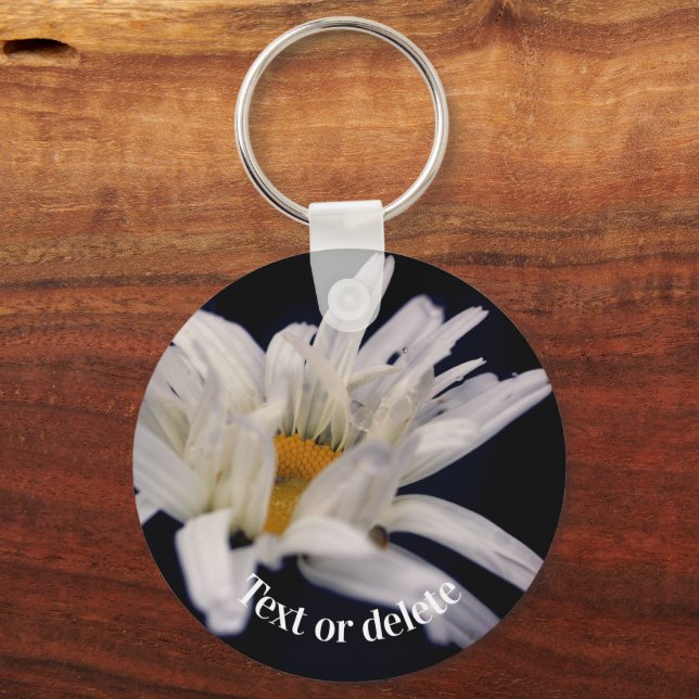 Vit Daisy Flower-Personlig Nyckelring (Framsida)
