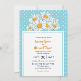 Vit Daisy Flower Polkadot Mönster Blommigt Bröllop Inbjudningar