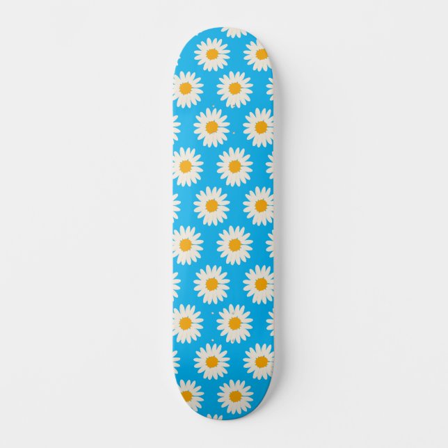 Vit Daisy Flowers Mönster Skateboard (Framsida)
