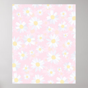 Vit Daisy Flowers Rosa Blommigt Poster