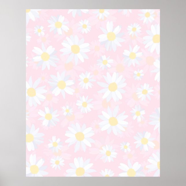 Vit Daisy Flowers Rosa Blommigt Poster (Framsidan)