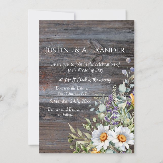 Vit Daisy Foto QR-kod Bröllop Inbjudningar (Framsida)