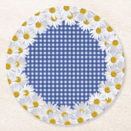 Vit Daisy Gräns på Gingham Underlägg Papper Rund