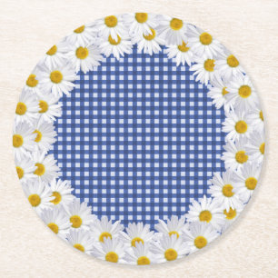 Vit Daisy Gräns på Gingham Underlägg Papper Rund