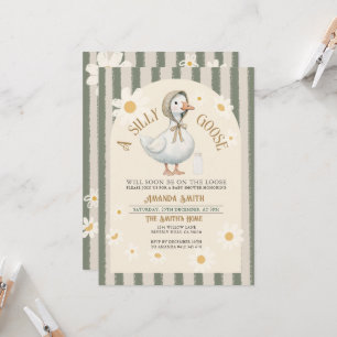 Vit Daisy Grönt Rand Cute Goose Baby Shower Inbjudningar