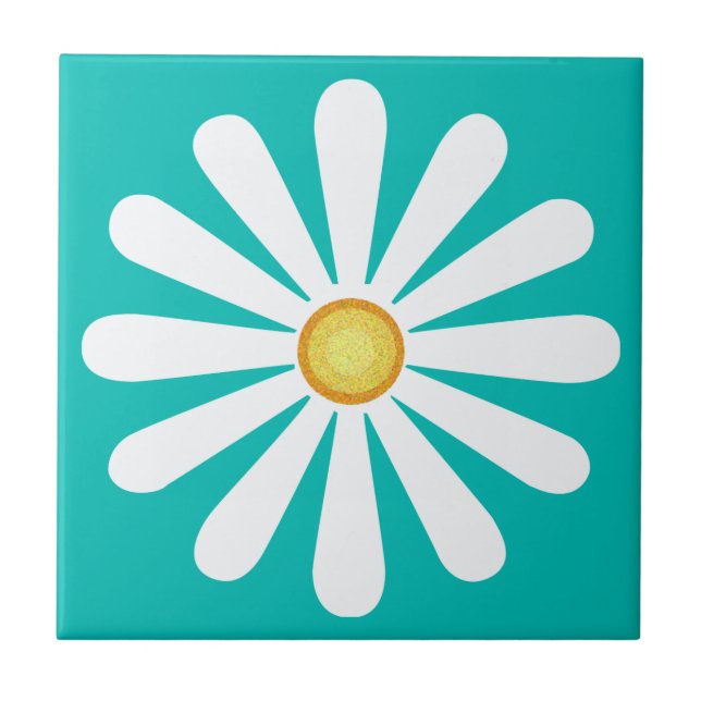Vit daisy, gult center, cyan kakelplatta (Framsidan)