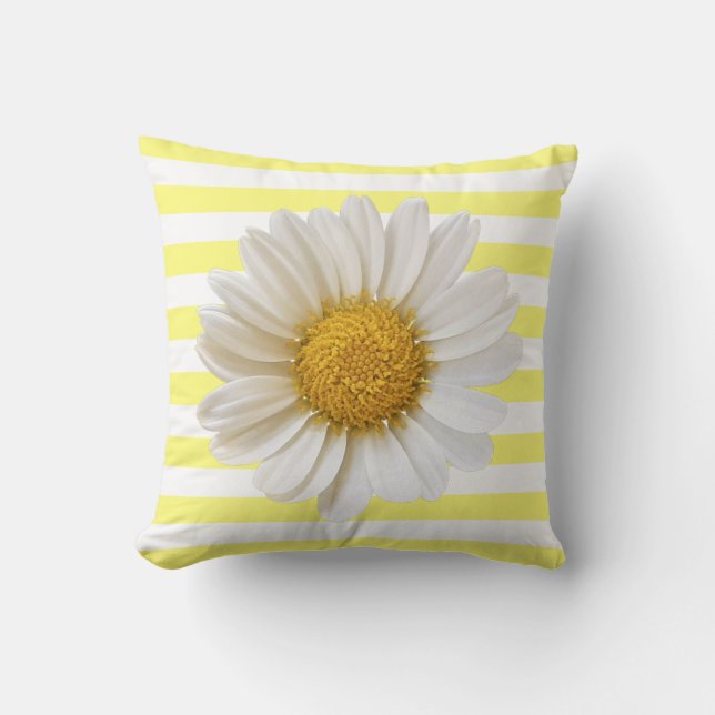 Vit Daisy Gult och vit stripe Kudde (Framsida)