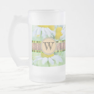 Vit Daisy i Grönt Meadow Monogram Frostat Ölglas