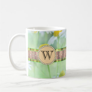 Vit Daisy i Grönt Meadow Monogram Kaffemugg