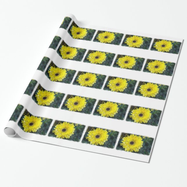 Vit Daisy i vattenfärg Presentpapper (Utrullad)
