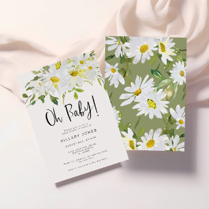 Vit Daisy Inbjudan till babydusch sommar blommig