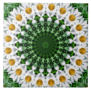 Vit Daisy Mandala med frisk grön symmetri Kakelplatta
