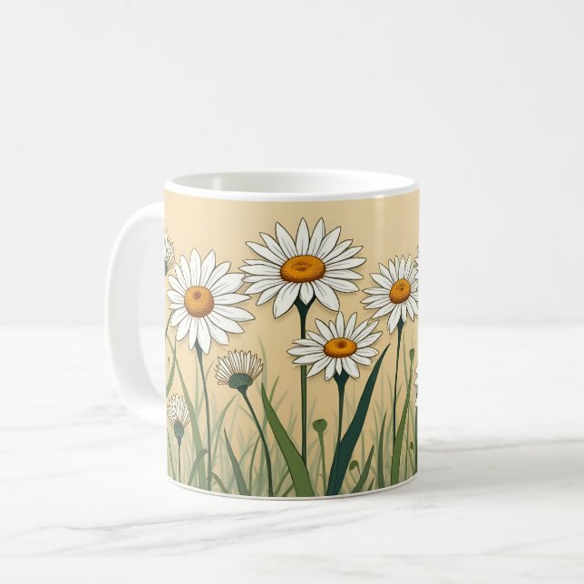 Vit Daisy Meadow Kaffemugg (Framsida vänster)