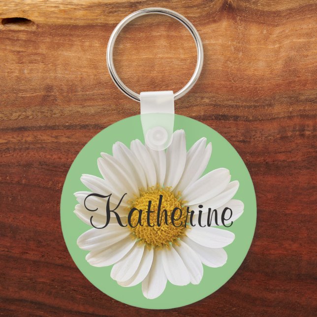 Vit Daisy med Grönten Anpassad namnsökning Nyckelring (Framsida)
