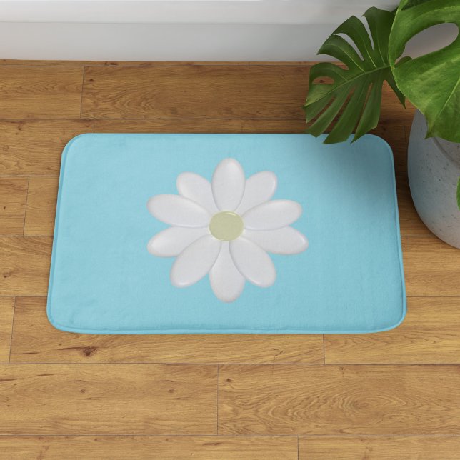 Vit Daisy Modern Aqua Blue Bath Mat Badrumsmatta (A pretty daisy bath mat in aqua blue. Available in 3 sizes - small, medium and large.)