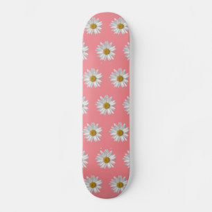 Vit Daisy Mönster Cute Rosa Mini Skateboard Bräda 18,5 Cm