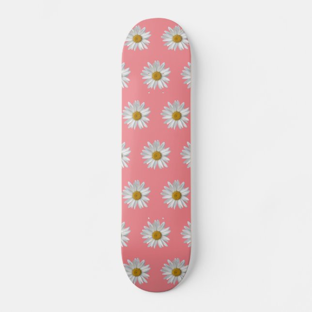 Vit Daisy Mönster Cute Rosa Mini Skateboard Bräda 18,5 Cm (Framsida)