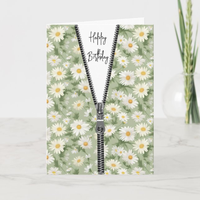 Vit Daisy Mönster med Zipper på födelsedagen Kort (Framsida)