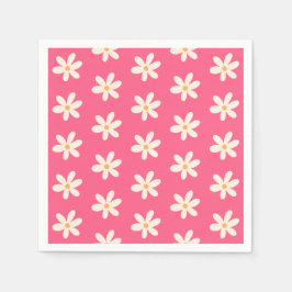 Vit Daisy Mönster på Shock rosa Retro y2k Preppy Pappersservett