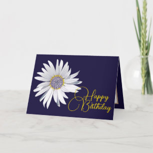 Vit Daisy Navy Background Birthday Kort