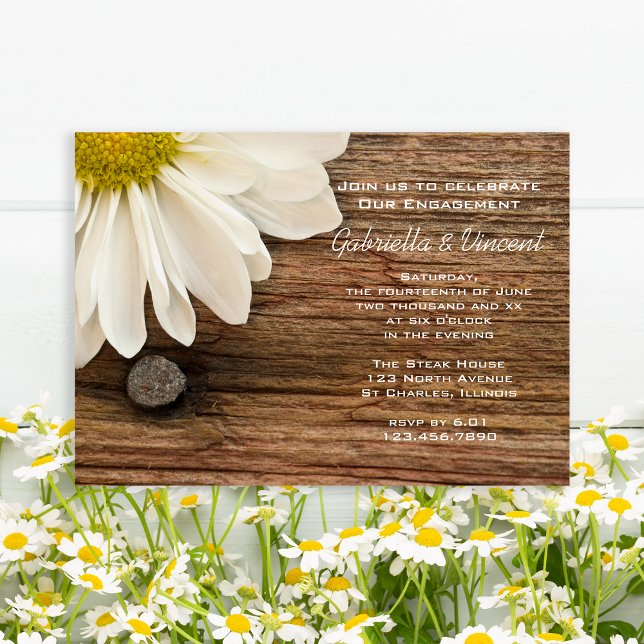 Vit Daisy och Barn Wood Land Förlovningsfest Inbjudningar (Skapare uppladdad)