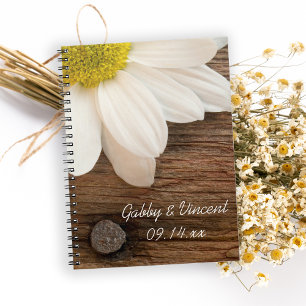Vit Daisy och Barn Wood Landsbyggsbröllop Anteckningsbok