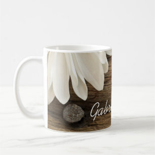 Vit Daisy och Barn Wood Landsbyggsbröllop Kaffemugg