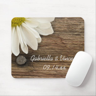 Vit Daisy och Barn Wood Landsbyggsbröllop Musmatta