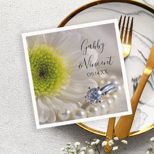 Vit Daisy och Diamond Ring Bröllop Pappersservett