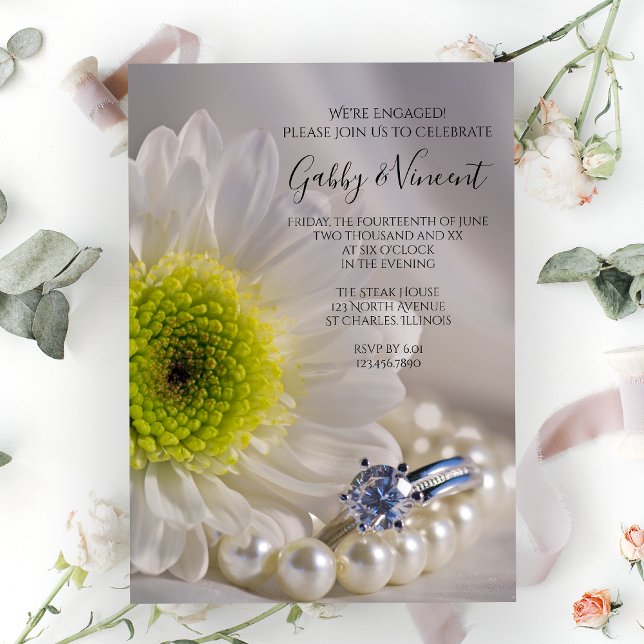 Vit Daisy och Diamond Ring Förlovningsfest Inbjudningar (Skapare uppladdad)