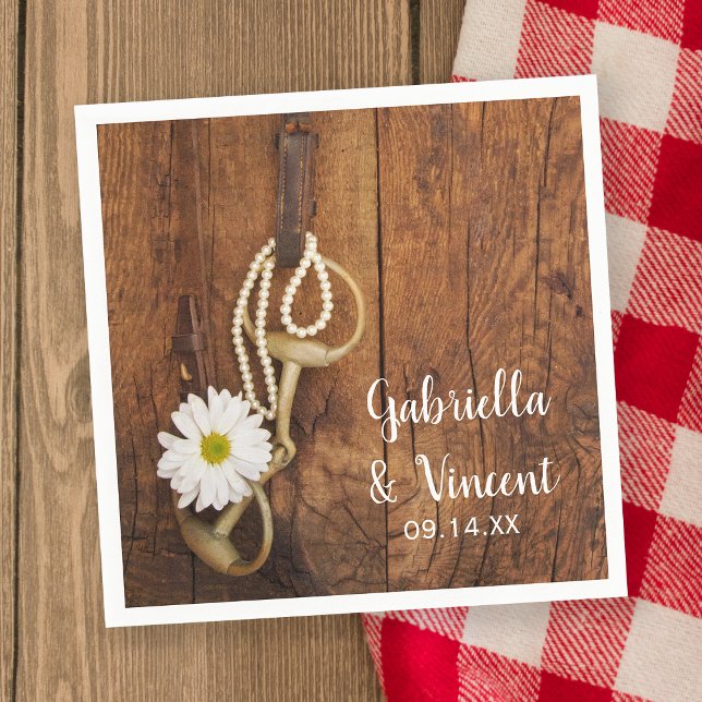 Vit Daisy och Horse Bit Land Westerna Bröllop Pappersservett (Skapare uppladdad)