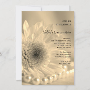 Vit Daisy och inbjudan till Pearl Quinceañera-part
