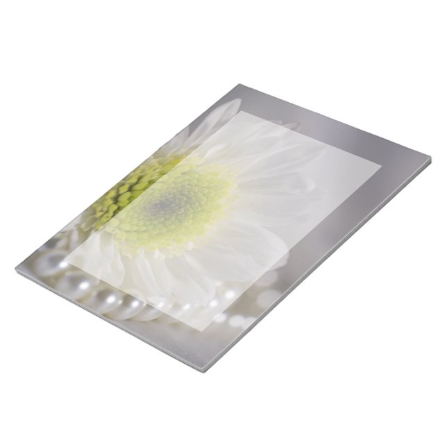 Vit Daisy och pärldjur Bröllop Anteckningsblock (Vinklad)