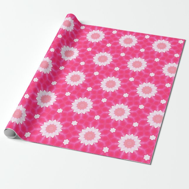 Vit daisy och stjärnor över rosans bakgrund mönste presentpapper (Utrullad)