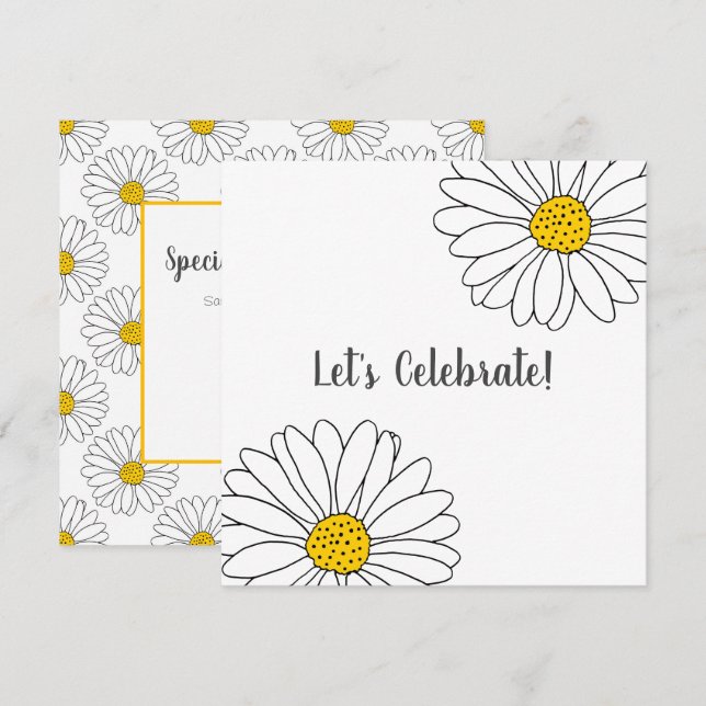 Vit Daisy och vit Daisy Mönster Inbjudningar (Fram/baksida)