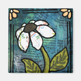 Vit Daisy på blå bakgrund - kollage Magnet