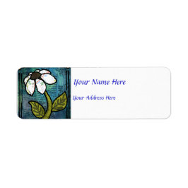 Vit Daisy på blå bakgrund - kollage Returadress Etikett